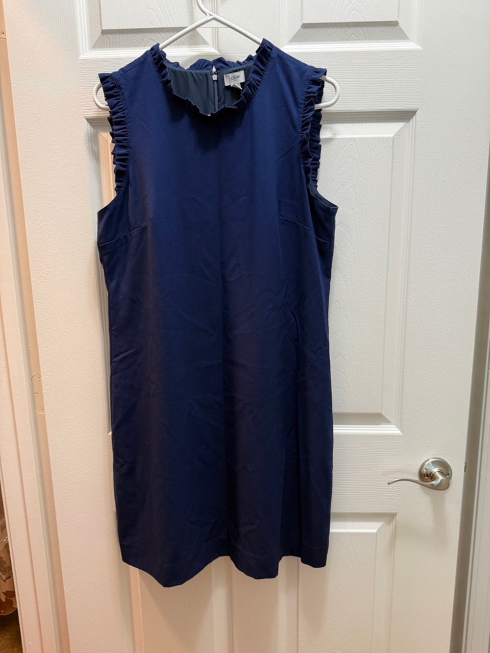 J. Crew Navy Ruffle-Trim Sleeveless Shift Dress